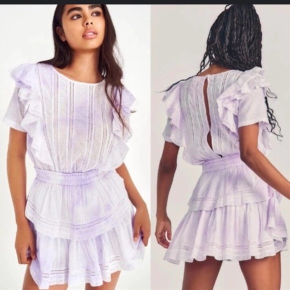LoveShackFancy Dresses & Skirts - LoveShackFancy Natasha Mini Dress Ruffle Swiss Dot Tie Dye Violet